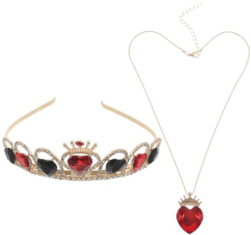 BESTonZON Ensemble Diadème et Collier Couronne de Cœur pour Femme Cristaux Rouge et Noir Alliage Léger Accessoire de Mariage Anniversaire et Fête Serrage-Tête Élégant pour Cérémonie et