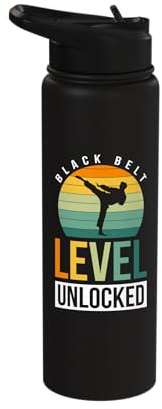 Black Belt Level Unlocked Stainless Steel Insulated Water Bottle