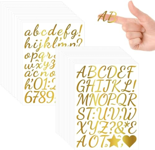 30 Blatt Gold Glitzer Buchstaben Aufkleber Set – Selbstklebende Zahlen & Symbole, Wetterfeste Vinyl Buchstaben Sticker, für DIY Bastelprojekte, Hochzeit, Geburtstag, Tür, Briefkasten & Scrapbook