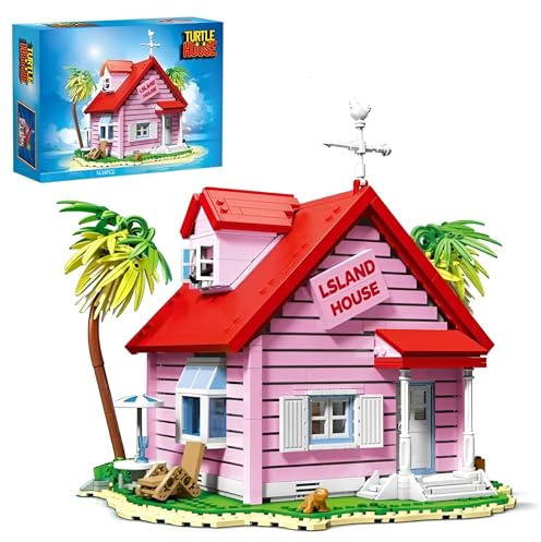 Turtle House Bausteine Bausatz für Erwachsene, Anime Rosa Insel Haus Modell | 1434 Teile, Architektur Klemmbausteine Spielzeug, Sammlerstück & Geschenk zur Dekoration des Heimbüros für Anime-Fans