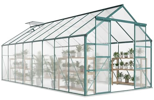 Outsunny Serre de Jardin 12 m² en Aluminium Polycarbonate avec Fondation, 244 x 500 x 216 cm, Serre avec fenêtre réglable Porte coulissante, abri extérieur résistant aux intempéries, Transparent