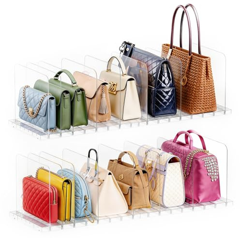 PAVSTINE Rangement Sac à Main Apilable, 2 Piezas 16 Compartimentos Séparateur d'étagères Transparent Amovible, Étagère de Rangement pour Sacs Multifuncional, Organisateur Sac à Main Convient Chambre