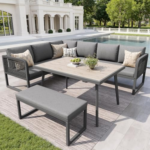 Wyibwy Set di mobili da giardino con cuscini di seduta e schienale di alta qualità, sedie da giardino per 6-8 persone, set di rivestimenti in rattan PE intrecciato a mano, set di divani da giardino