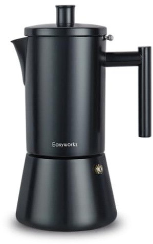 Easyworkz Diego - Cafetera italiana de acero inoxidable, 4 tazas, 200 ml, inducción, cafetera moca, color negro mate