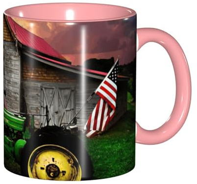 JEJEA Taza de cerámica de 325 ml con diseño de granja de tractor antiguo, tazas de café de cerámica, elegantes tazas de té con caja de regalo para mujeres con 6 colores
