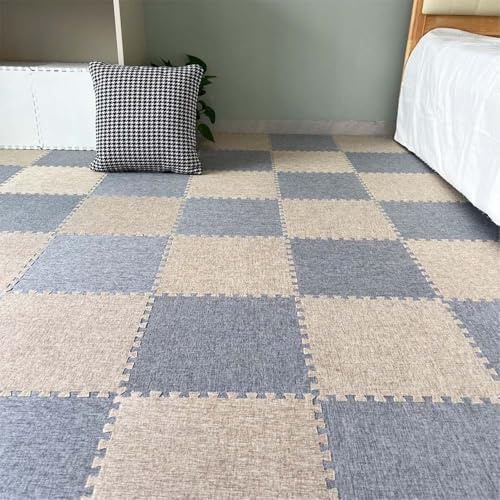 Alfombra, 12 Pcs Losetas de moqueta de Algodón de lino entrelazadas, losetas antideslizantes de espuma EVA para suelo, para la habitación infantil y la sala de juegos del hogar, 30 x 30 cm (D)