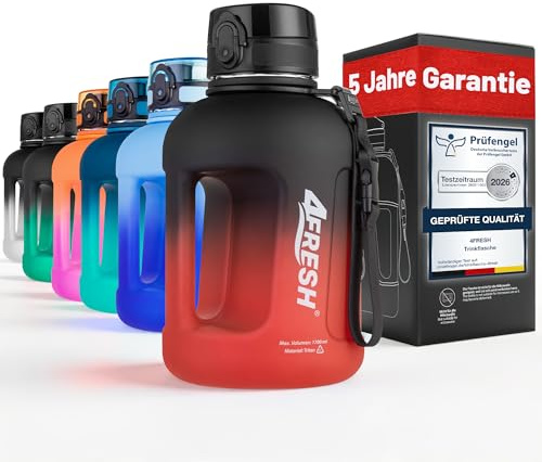 4FRESH Gallon Trinkflasche 2300ml (2,3L) mit Griff, auslaufsicher, 1-Klick-Öffnung, BPA-frei aus Tritan, robuster Wasserkanister für Fitness, Gym & Camping – extra große Sport-Wasserflasche
