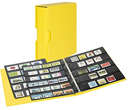 LINDNER Das Original PUBLICA M Color Briefmarken-Einsteckalbum mit 10 beidseitig bestückbaren Folien-Einsteckblättern in Zwei Ausführungen-Solino (gelb) - mit passender Schutzkassette