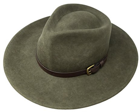 B&S Premium Lewis - Sombrero de ala Ancha Fedora - 100% Fieltro de Lana - Resistente al Agua - Banda de Piel - Verde Oscuro 58cm