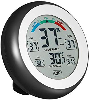 Digital Humidity Meter, JENABOM Indoor Thermometer Hygrometer Room Temperature, Max-Min Display Accurate Wall Desktop Thermometer with Touch Screen for Greenhouse Kitchen Wine Cellar - Black