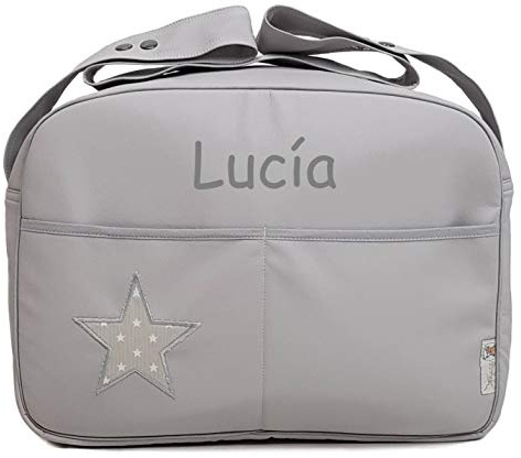 Universal Kinderwagentaschen oder Kinderwagen Oganizer PERSONALIZIERTE mit NAME. Verfügbar ins mehrere Modellen und Farbene. (Star Grau)