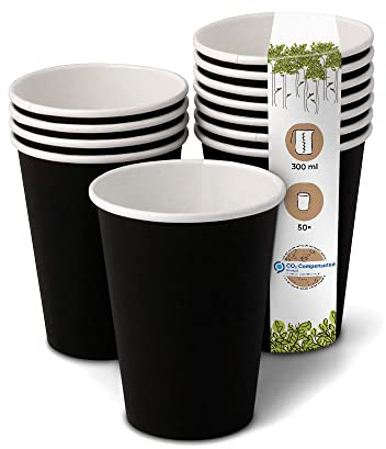 BIOZOYG 50 Stück Kaffeebecher Pappbecher 300ml / 12 oz Ø 90 mm schwarz - Einwegbecher plastikfrei - Becher aus nachhaltiger Forstwirtschaft - Kaffeebecher Einweg