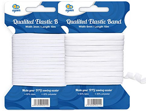 Breites Gummiband Rund 3mm 6mm, 20 Meter Elastische Gummilitze Gummiband Weiß, Gummikordel Elastikkordel zum Nähen und Haushalt DIY Handwerk