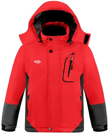 wantdo Boy's Winter Ski Jacket Waterproof Outdoor Winter Coat Warm Snowboard Jacket Hiking Chinese Red 14/16