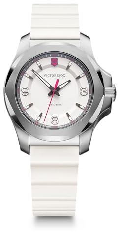 Victorinox Damen Armbanduhr I.N.O.X. V Ø 37 mm, Swiss Made, Analog Quarz, Wasserdicht bis 100 m, Saphirglas, Kautschuk-Armband, Weiß