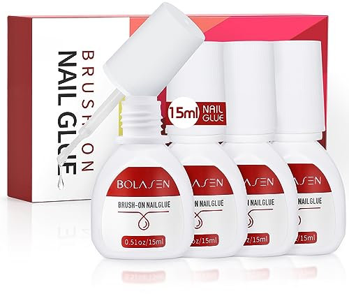 BOLASEN 15ml Colle für Faux Ongles - 4 Flaschen mit Pincet