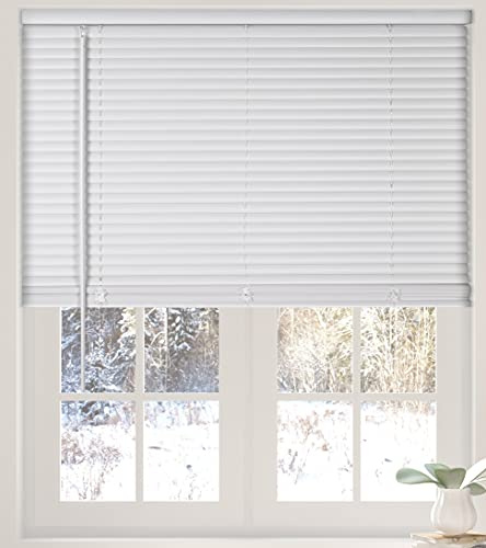 Calyx Interiors Cordless White 1” Light Filtering Mini Blinds 29.5” W x 60” H Window Blinds for Home, Vinyl Horizontal Blinds for Indoor Windows