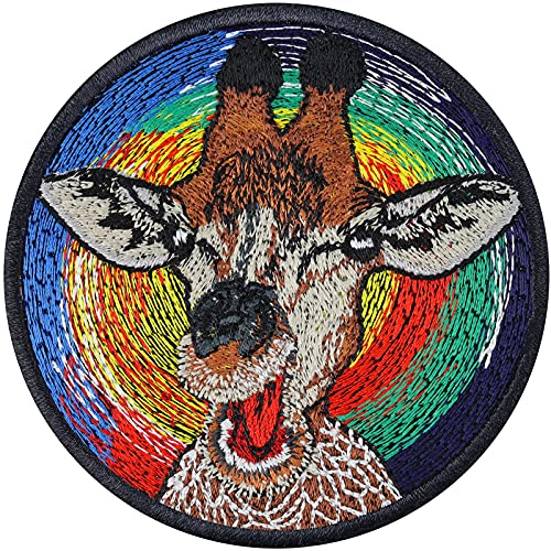 Toppa ricamata ferro o cucitura: GIRAFFA nell'arcobaleno | Giraffa sorridente | Regalo divertente | Adesivo per bambini | Applicazione per cucire o stirare | 80x80mm