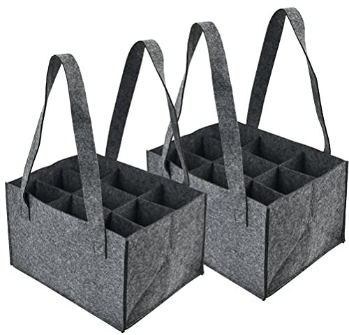 2 Stück Weinbeutel Weinflasche Männerhandtasche aus Filz Flaschenträger Filztasche Bierträger Aufbewahrungsbeutel 9 Fächer Waschbar/Wiederverwendbar/mit Abnehmbaren Trennwänden-dunkelgrau 33×24,5×21cm