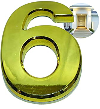 PARENCE - Numéro de porte 3D - 10 CM - Plastique premium brossé - effet OR brillant - Adhésif extra fort - numéro de porte, rue, maison (6, OR) PARC001