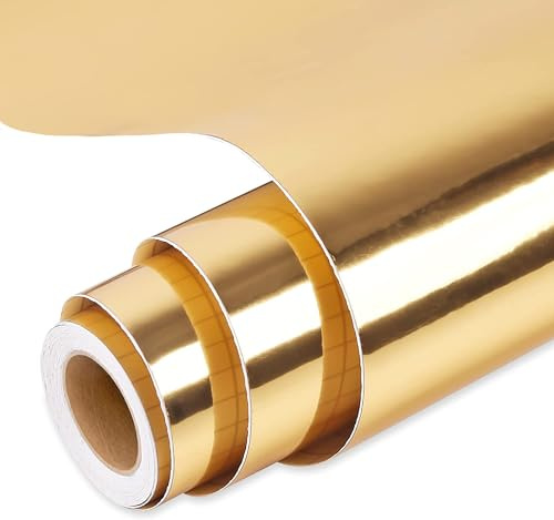 Prime Vinyl Chrome Gold Permanent Vinyl Roll, Gold Vinyl 12‘’ x 10 FT, Metallic Self Adhesive Vinyl, for All Cutting Machines, Home Decal, Easy to Weed
