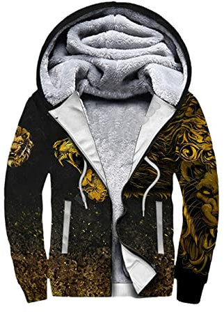 Lion Tattoo 3D Printed Fleece Zipper Hoodies Männer Frauen Winter Warm Plus Samt Cosplay Jacke, 2, XXXXXX-Large