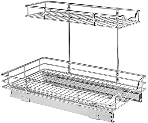 Hold N' Storage Organisateurs et rangement à 2 niveaux sous l'évier – Organiseur de placard coulissant avec tiroirs coulissants pour armoires à l'intérieur – 30.5x53.3x38.1 cm (lxPxH) – Chrome.