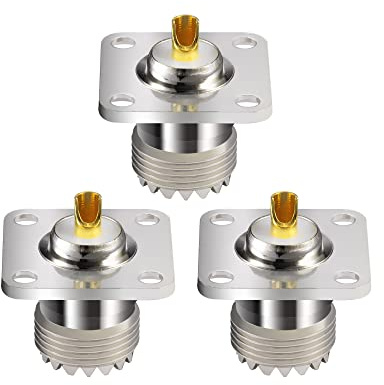 Vecys 3PCS SO239 Skottkonnektorer UHF Hona SO-239 Chassimonterad Kontakt SO239 Lödkontakt UHF Hona 4 Hål Panelchassimontering Fläns Lödkopp rak Kontakt