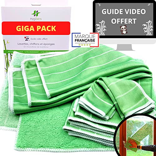Kit 7 Chiffon Bambou Microfibre XXL Pour Vitre | Lingette, Lavette et Torchons Magique Revolutionnaire Sans Traces | Eponge, Essuie Tout Original Reutilisable Lavable | Menage Brillant, Poussiere