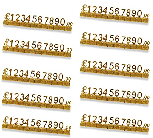 MACHSWON 100 Stück Digitale Preisschilder 3D-Metallregal verstellbar GBP £ Preiswürfel Kit für Shop Display Schmuck Uhr Shop Büro Display Pricemarker Etiketten Gold