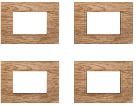 4 placas compatibles con Bticino Living, placas de plástico cuadradas (3 plazas/módulos, madera clara)