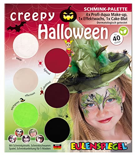 Eulenspiegel 207048 - Schmink-Palette Creepy Halloween, Anleitung für 5 Halloween-Masken, Kinderschminke, Faschingsschminke