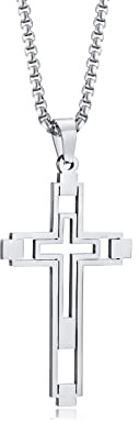 KnSam Ketten Herren Schmuck Edelstahl, Hohl Kreuz Anhänger Erbskette, Silber/Schwarz/Gold Herrenkette 60CM