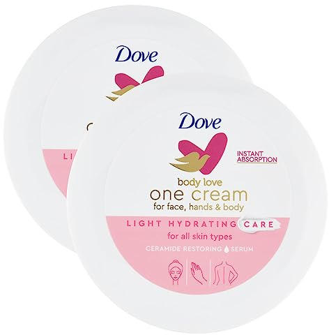 Dove One Cream Feuchtigkeitscreme für Gesicht, Hände und Körper, intensive Feuchtigkeit für trockene Haut, schnelle Absorption, 2 Dosen à 250 ml