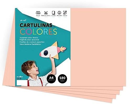 Cartone colorato, formato A4, colori intensi, fogli colorati da 180 g, per lavori artigianali, stampe di documenti e disegni creativi, fogli colorati A4 · m-office (100 fogli, salmone)