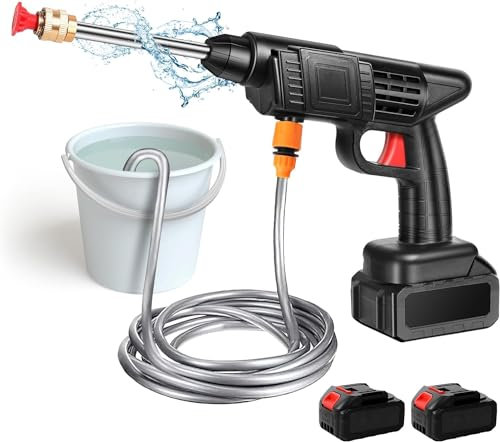 Nettoyeur Haute Pression Portable avec Une Batterie*2 et Chargeur 24V 1500mAh Batterie Rechargeable 150 PSI Nettoyeur Haute Pression électrique pour Laver Les Voitures, arroser Les Fleurs