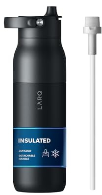 LARQ Botella Térmica Swig Top 680ml | Acero Inoxidable 18/8 | Doble Pared 24h | Tapa Magnética Antigoteo | Asa Removible | Sin BPA | Botella Agua Gimnasio Deporte Viajes | Obsidian Black