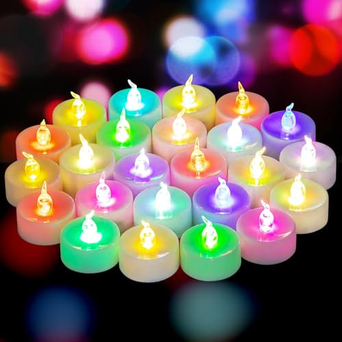 Yakpo 24 Lumini con Cambio di Colore Lento, Funzionamento a Batteria, Senza Fiamma, Senza Sfarfallio, Candele a LED Colorate, Confezione Grande per Decorazioni di Natale e Halloween