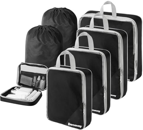 Decovoy 7 Teilige Koffer Organizer Set, Compression Packing Cubes, Ultraleicht Kompression Koffer Organizer Travel Organizer, Erweiterbar Packwürfel Kofferorganizer für Reisen, Camping, Klettern