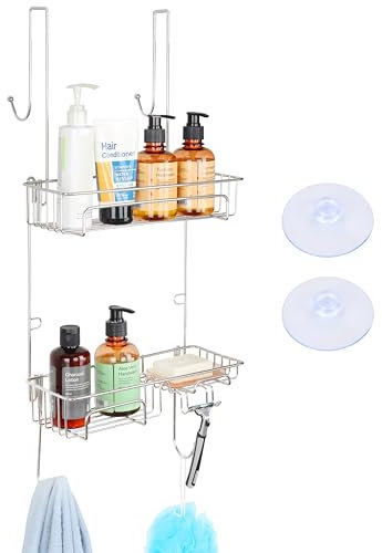 BELLE VOUS Estanteria Colgante para Ducha - Estante Colgador de Baño Sin Taladro - Cesta Estantería 2 Niveles de Acero Inoxidable - Organizador de Colgar para Jabonera y Accesorios