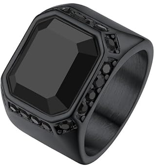 Rings for Men Black Onyx Signet Rings Stainless Steel Thumb Vintage Ring Gift for Anniversary/Halloween/Christmas/Wedding, 11,Black_Ⅱ