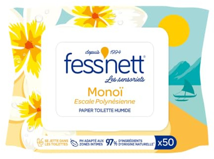 fess'nett - Fuktigt toalettpapper - engångs-WC - Monojblomma - 50 ark | 50 blad - 100 % FSC vegetabiliska fibrer - 97 % naturliga ursprungsingredienser - PH intim - parfym och parabenfri - mjuk -