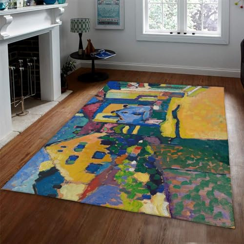 UERWOWELL Komfortabler Kinderteppich für Schlafzimmer/Spielzimmer Künstler Aquarellhäuser Kinderzimmer Teppich Bauernhaus rutschfest leicht zu reinigen Teppichmatte 160x200cm