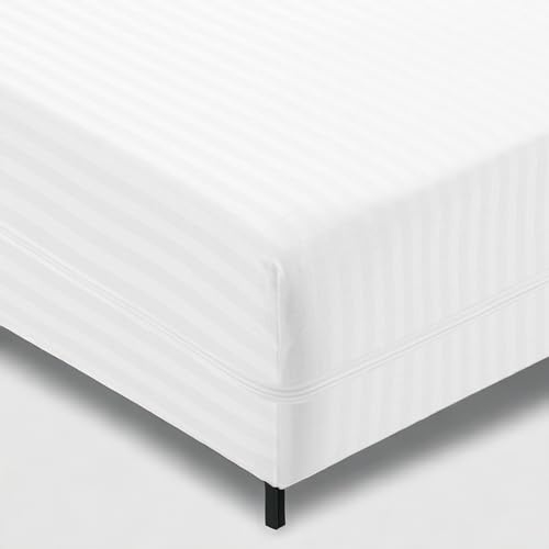 Super Mundo - Coprimaterasso con cerniera, 180 x 190 cm, 180 x 200 cm, coprimaterasso traspirante, antiacaro, assorbente, bianco a righe (letto 180)