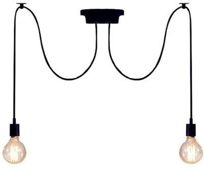 Lampadario a sospensione Edison classico, E27 luci ragno nero 1.5m cavo regolabile, luci da soffitto plafoniere moderne corda da appendere DIY per camera da letto cucina soggiorno ristorante (2 teste)