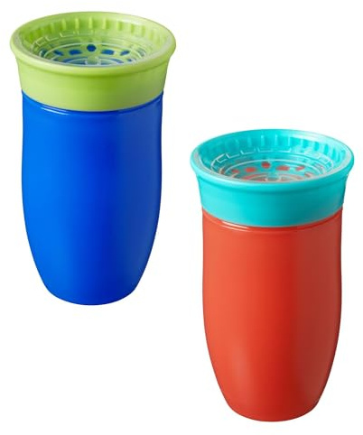 Nuby All Around - Borraccia antigoccia, 300 ml, per bere da qualsiasi angolazione, lavabile in lavastoviglie, senza BPA, adatta per bambini dai 6 mesi in su, confezione da 2, colore: blu/arancione