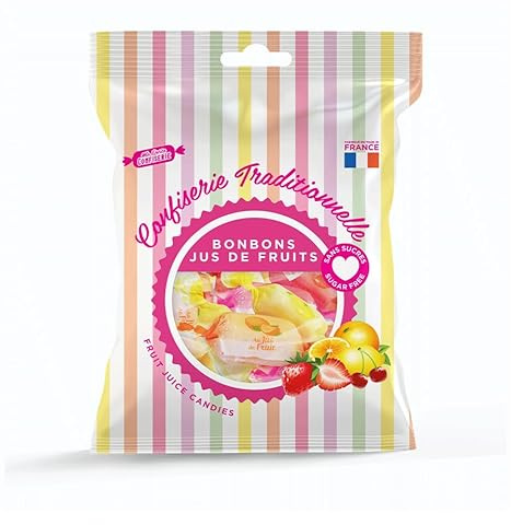 Ma Petite Confiserie Bonbons Jus de Fruits Sans Sucre 100g - Saveurs Citron, Orange, Fraise, Cerise