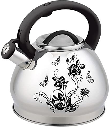 CAFIEDR 3-Liter-Teekanne, Edelstahl-Wasserkocher, Blastopf, Kochgeschirr, automatischer Pfeifton ist laut genug, geeignet für Gas- und Strombetrieb (Argento 3L)