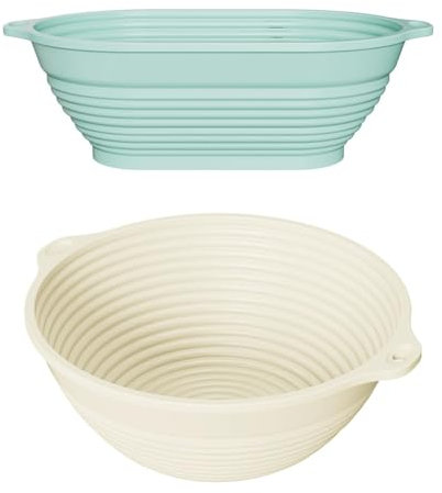 Namvo 2PCS Silicone Folding High Temperature Resistant Large Capacity Bread Leavening Basket, Bread Preheating Basket Set, Oval & Round