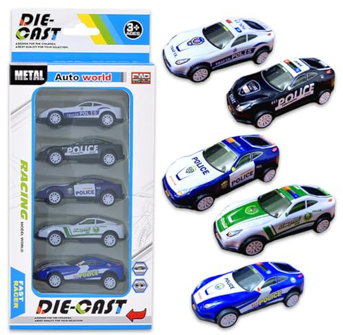 VYAOCJL Mini Car Toy Set, 5 Pcs Alloy Metal Vehicle, Police Car, Kids Birthday Gift
